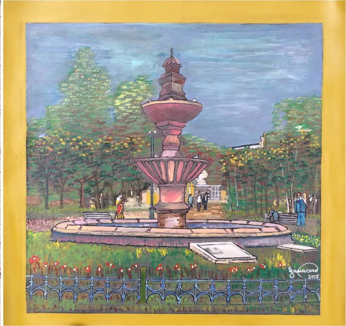 Cuadro de la pileta del parque de Cumbayá, pintado por Carlos en 2015.